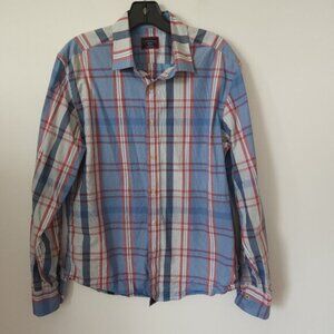 Untuckit Niell Slim Fit Plaid Casual Blue Button Down Shirt